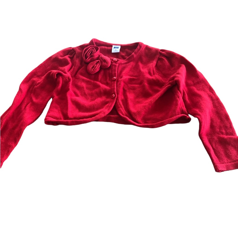 EUC 3T Janie & Jack Valentines Red Knit Cardigan Sweater w/ Flowers